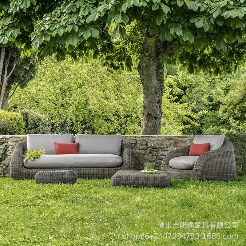 Outdoor rattan sofa courtyard waterproof and sunscreen Nordic villa garden terrace leisure balcony rattan sofa