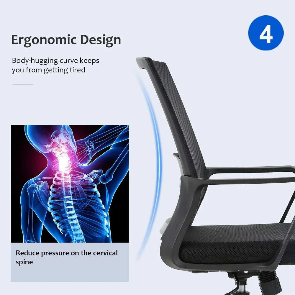 Ergonomic Mesh Office Chair with Lumbar Support, Adjustable Height and Armrests, Black