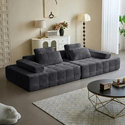 113'' Modular Sectional Deep Seat Cloud Chaise Lounge Sofa Luxury Corduroy No Assembly Living Room 4 Seat, Custom