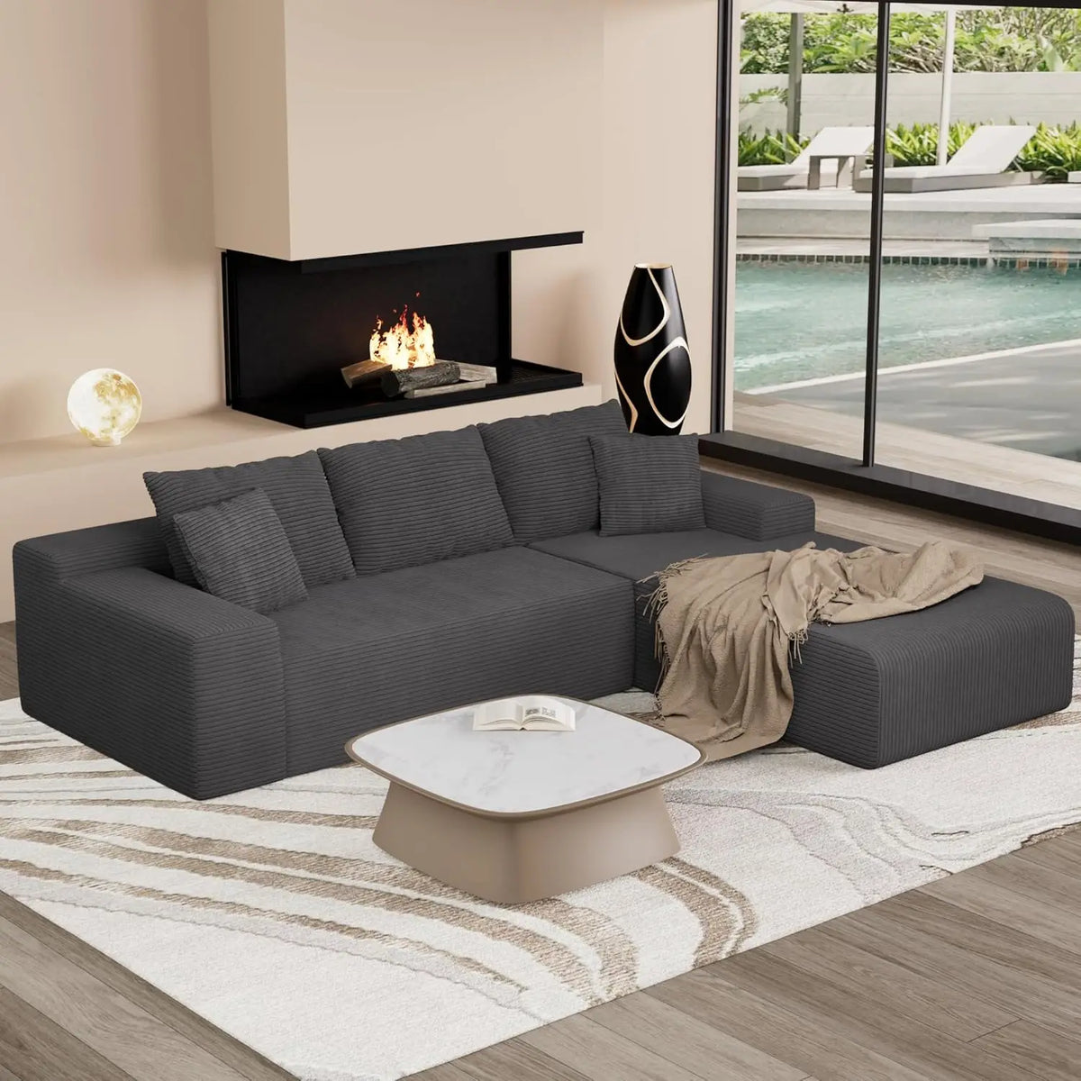 Modern 105'' L-Shape Sectional Couch Convertible 3-Seater Cloud Sofa Deep Seat Comfortable Modular Customized Furniture