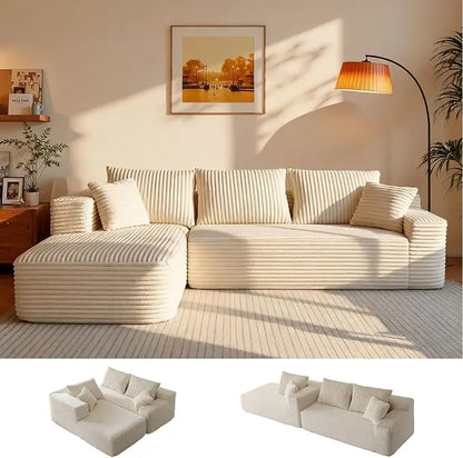 108" Light Luxury Modular Sofa with Chaise | Deep Seat | Comfy Cloud L-Shaped Boneless Sectional for Living Room