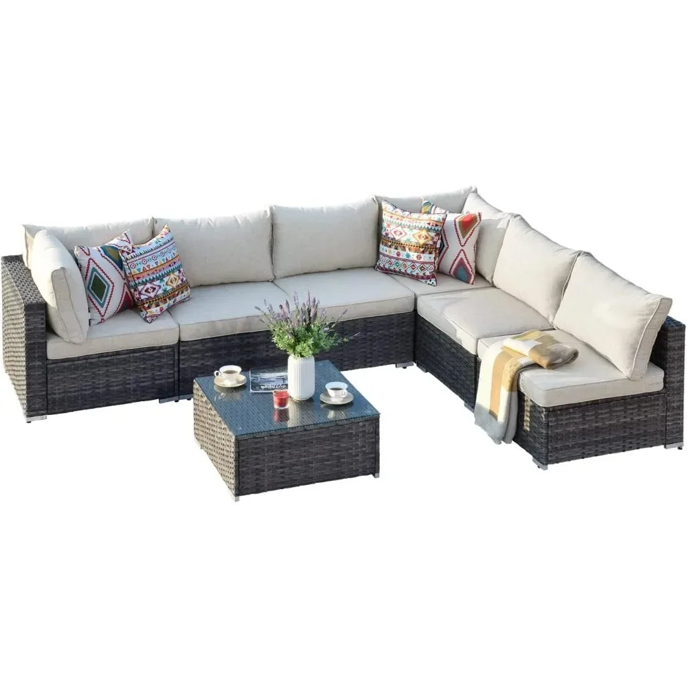 K 7-piece Outdoor Terrace Segmented Sofa Gray PE Wicker Furniture Dialogue Set Outdoor Sessions Gardens Sets Garden Patio