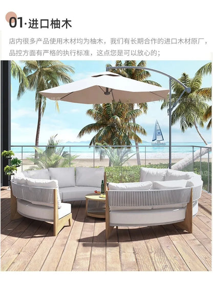 Outdoor sofa teak courtyard terrace leisure resort hotel outdoor deck rattan sofa garden furniture