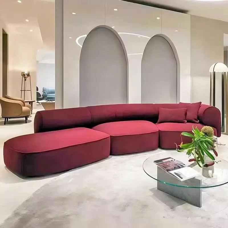 Light luxury Nordic fabric sofa living room very simple size apartment Nordic furniture designer red curved sofa