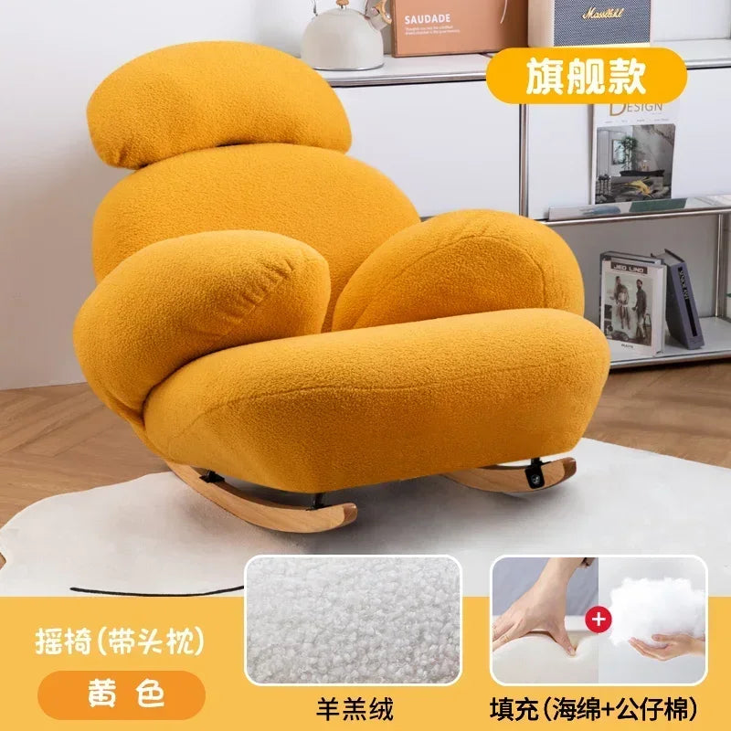A  New Arrivals White Rocking Chair Living Room Adult Recliner Home Lounge Sofa Chair Lambswool Rocking Chair