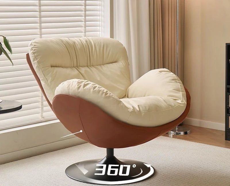 Single Eggshell Swivel Lounge Chair, Upholstered Accent Chair with 360 Degree Metal Base Chai for Bedroom, Living Room Relation