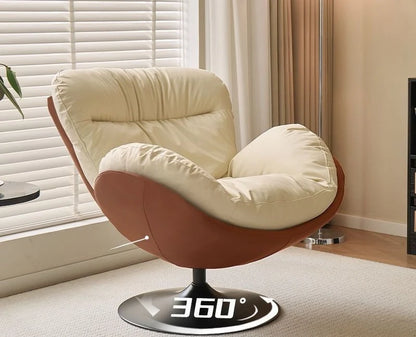 Single Eggshell Swivel Lounge Chair, Upholstered Accent Chair with 360 Degree Metal Base Chai for Bedroom, Living Room Relation