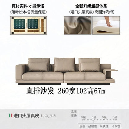 Modern Sofa Italian Minimalist High-end Living Room Sofa Leather Straight Row Leather