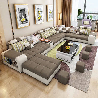 Modern Fabric Sofa Set Furniture Living Room Sofa Set with USB and Stools U Shape Cloth Couch Sofas for Home Furniture 1903