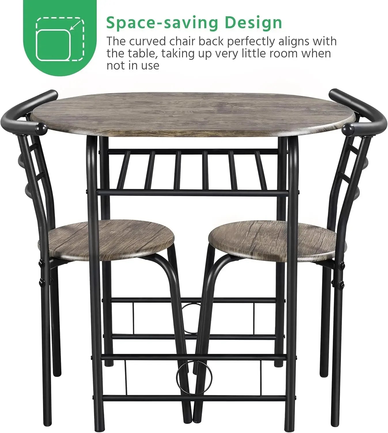 3 Piece Dining Table Set, Kitchen Table & Chair Sets for 2, Compact Bistro Table Set with Steel Legs, Built-in Wine Rack