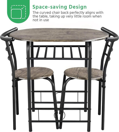 3 Piece Dining Table Set, Kitchen Table & Chair Sets for 2, Compact Bistro Table Set with Steel Legs, Built-in Wine Rack