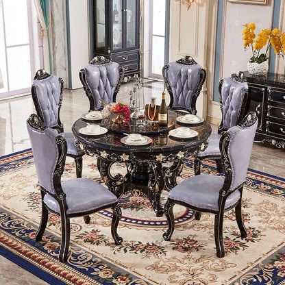 European marble dining table and chair combination American round table ebony French solid wood round dining table household