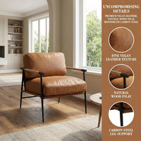 Mid-Century Leather Accent Chair Brown Modern Living Room Chair with Metal Legs Armchair Upholstered Comfy Leisure, Customized