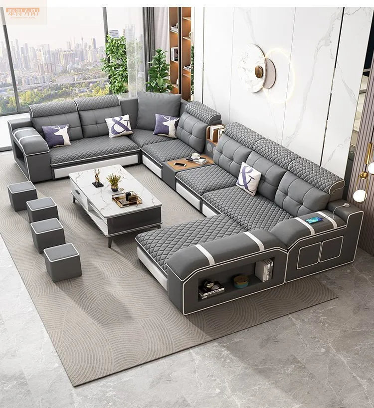Modern leave-in multi-functional sofa, simple size, detachable and washable fabric sofa combination U-shaped sofa living room