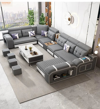 Modern leave-in multi-functional sofa, simple size, detachable and washable fabric sofa combination U-shaped sofa living room