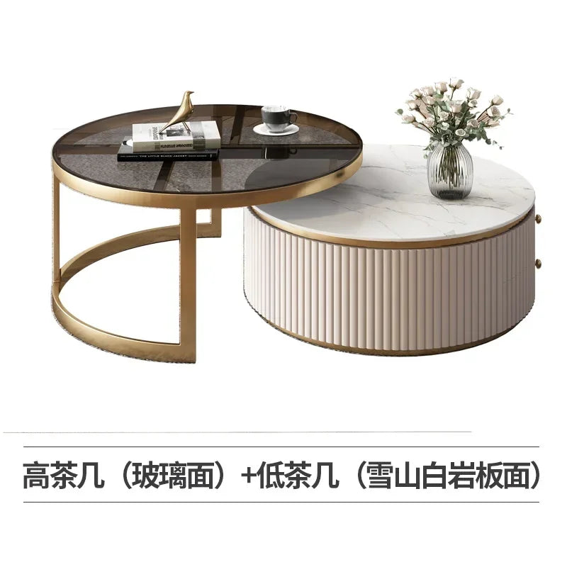 LXLight luxury rock slab coffee table Nordic simple modern round telescopic size coffee table