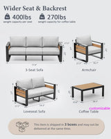 Aluminum Outdoor Patio Furniture - 2 Pcs Armchair, All-Weather Metal Modern Outside Furniture with Washable Thick Cushion