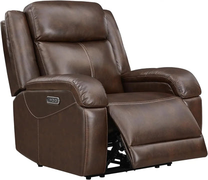 Genuine Leather Power Recliner Chairs for Adults, Wall Hugger RV Recliner with Power Headrest & Charging Ports,