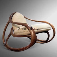 FG black walnut leather balcony lazy chair villa living room leisure solid wood rocking chair