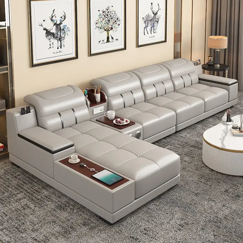 Modern Style Multifunctional Sofa Single Seat L-Shaped Combination Sofa With Massage Chair Leather Sofa Set With Speaker