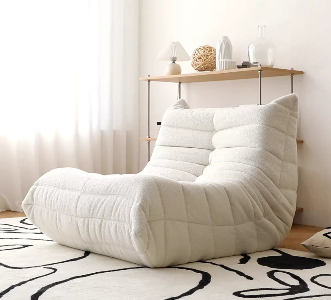 Leather lazy sofa Nordic single bedroom togo caterpillar balcony sofa chair casual leather art floor sofa
