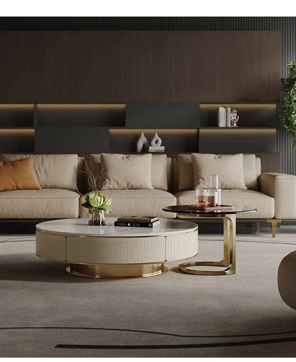 A163 Italian Light Luxury Stainless Steel round Living Room Home Coffee Table Modern Side Table