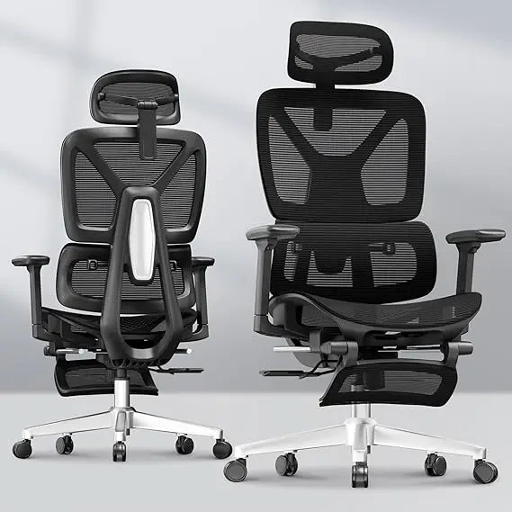Ergonomic Office Chair with Footrest- Adjustable 3D Armrests, Dynamic Lumbar Support, Recline & Tilt Function