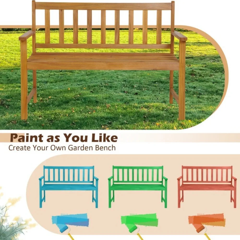 2 Persons Outdoor Acacia Wood Bench Patio Porch Loveseat Garden Seat Furniture