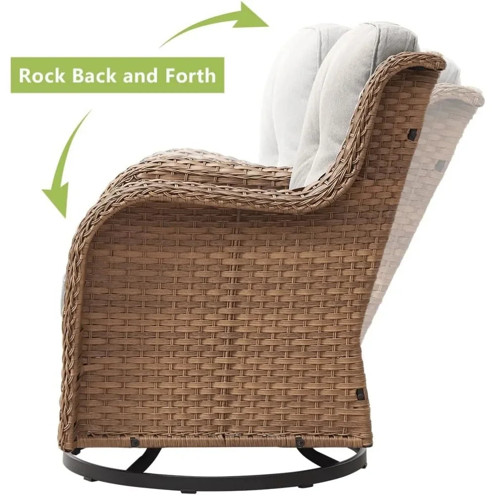 Chair Outdoor, Patio Bistro Furniture Conversation Set, Cushioned Wicker Chair with Glass Coffee