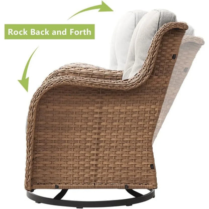Chair Outdoor, Patio Bistro Furniture Conversation Set, Cushioned Wicker Chair with Glass Coffee