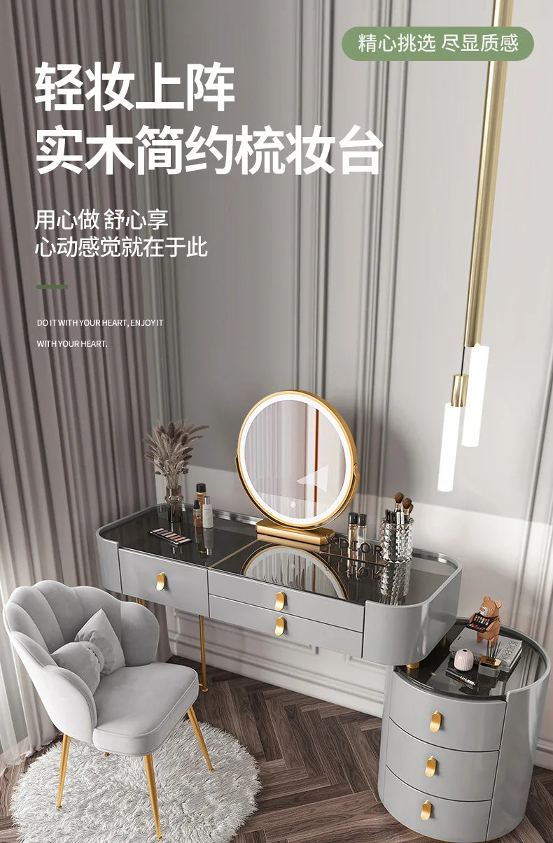 Solid wood new dresser glass bedroom modern simple style light luxury Internet celebrity small makeup table rock slab makeup