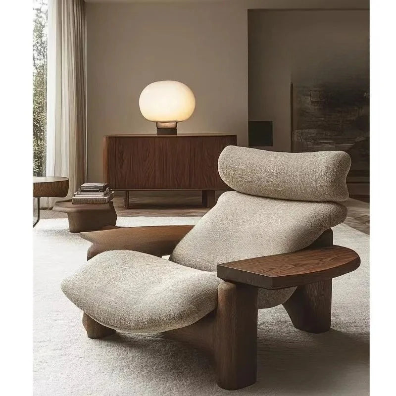 New medieval solid wood single sofa chair original art model room club exhibition hall leisure chair