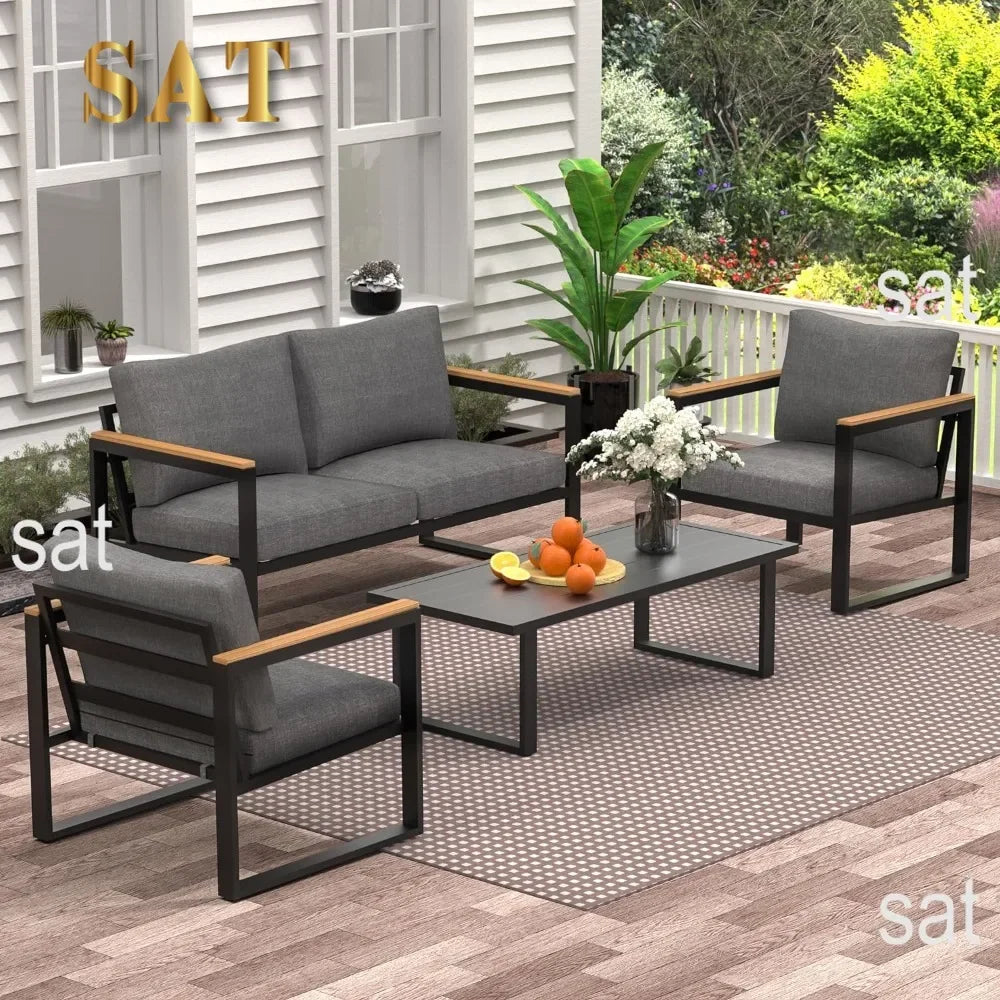 jz New Patio Furniture Set, 4 Pieces Outdoor  with Removeble, Washable and High-Resiliency Sponge Cushions