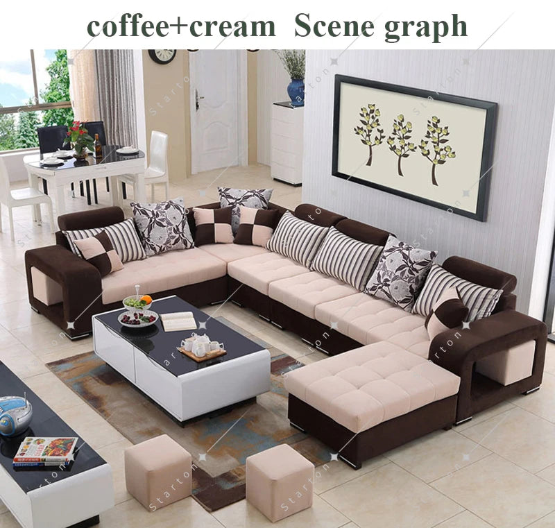 Modern Style Fabric Sectional Sofa Cum Bed Couch Living Room Sofas Set Home Luxury U Shaped Corner Sofa Set 7 Seater
