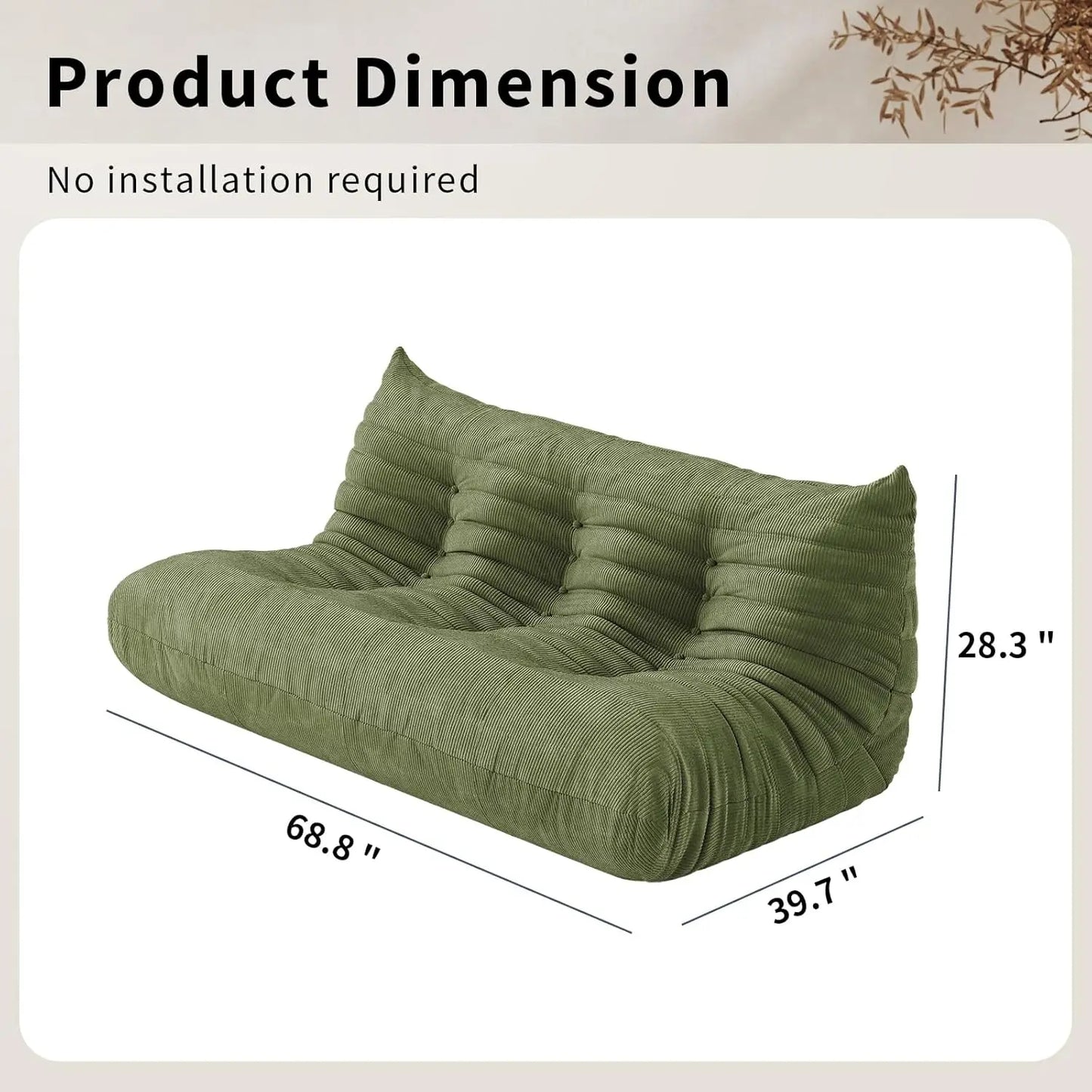 Bean Bag Chair for Adults Fireside 3 Seater Sofa Floor Lazy Couches with Ergonomic Design Corduroy Cozy Memory Foam, Customized