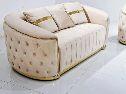 Modern Living Room Furniture Luxury Metal Frame 3 2 1 Seater Sectional White Velvet Fabric Sofa Set