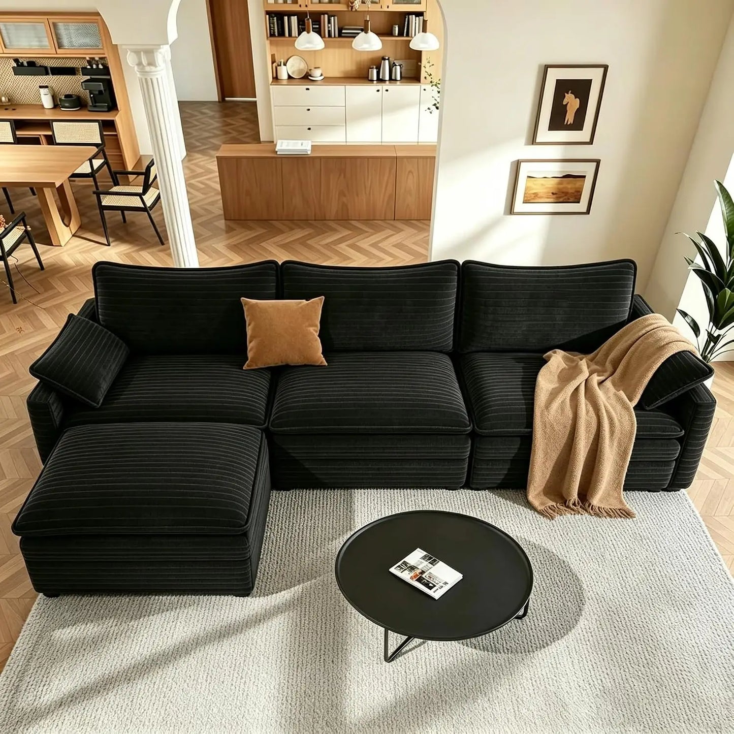 108" L-Shaped Chenille Cloud Sectional Sofa, Deep Seat Modular Couch with Movable Ottoman, Customized