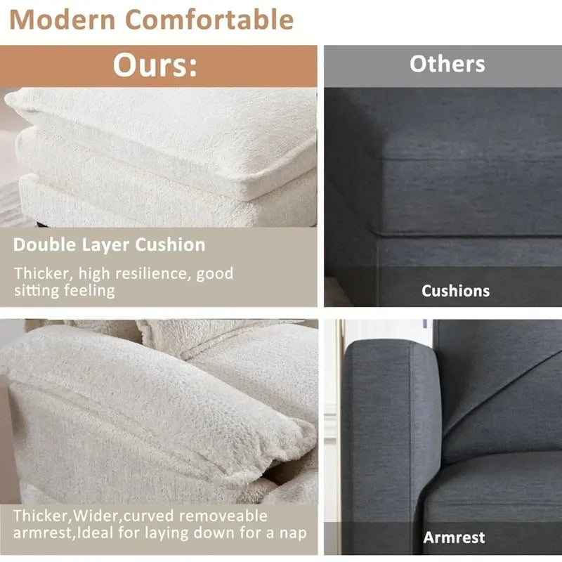 U-Shaped Sectional Sofa Couch, Modern Chenille, Comfy Modular Sleeper with Double Chaise, Memory Foam for Living Room