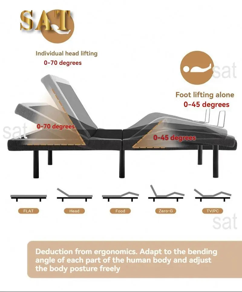 /2025  Modern Design Smart Electric Bed Frame Wholesale Height Angle Adjustable With Remote Control Function Metal Material