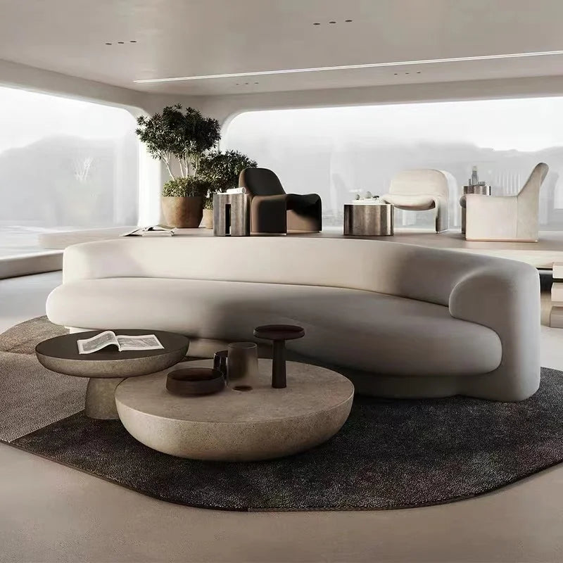 Fabric Living Room Sofas European Beige Italian Curved Luxury Couch Double Modern Designer Divano Soggiorno Home Furniture