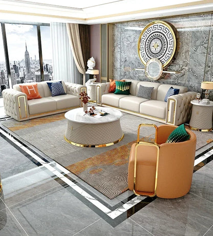 Custom Italian light luxury leather sofa living room combination size modern simple front American cowhide sofa