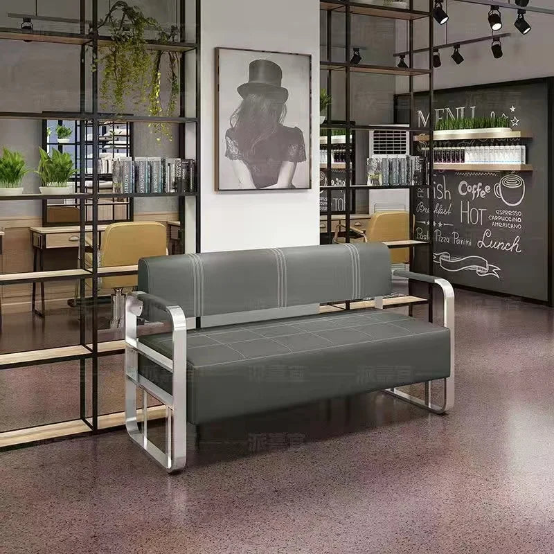 Beauty Salon Barbershop Waiting Area Furniture Gold Metal Frame Leather Double Seats Room Chair