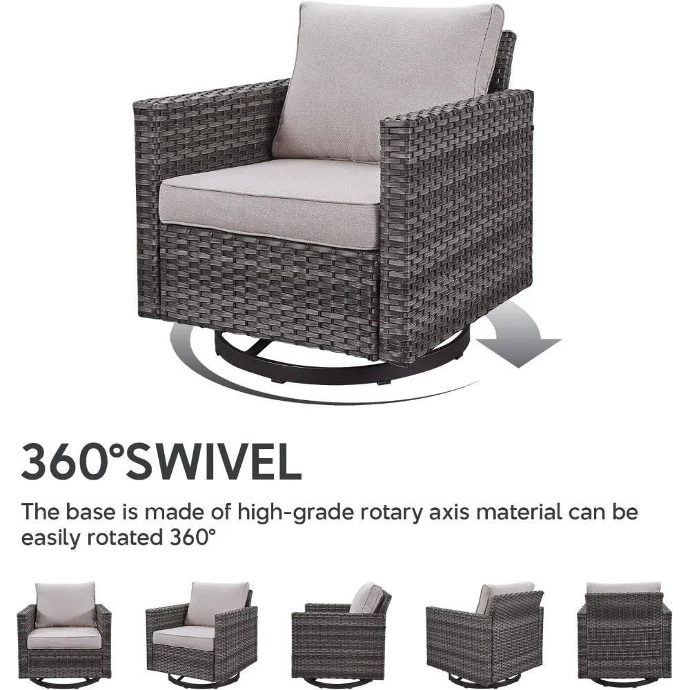 Outdoor Swivel Rocker Chairs Set of 4 with Fire Pit Table - 5 Peice Wicker Patio Furniture Set Conversation Set with 50,000 BTU