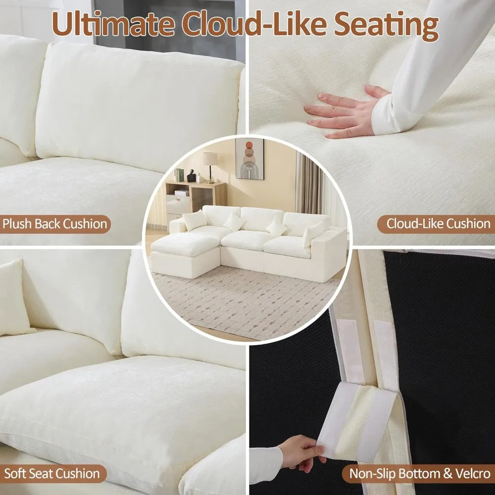 Cloud Boneless 115'' Oversized Sectional Couch with Ottoman Modular Deep Seat Upholstered Convertible Sofa for Comfortable
