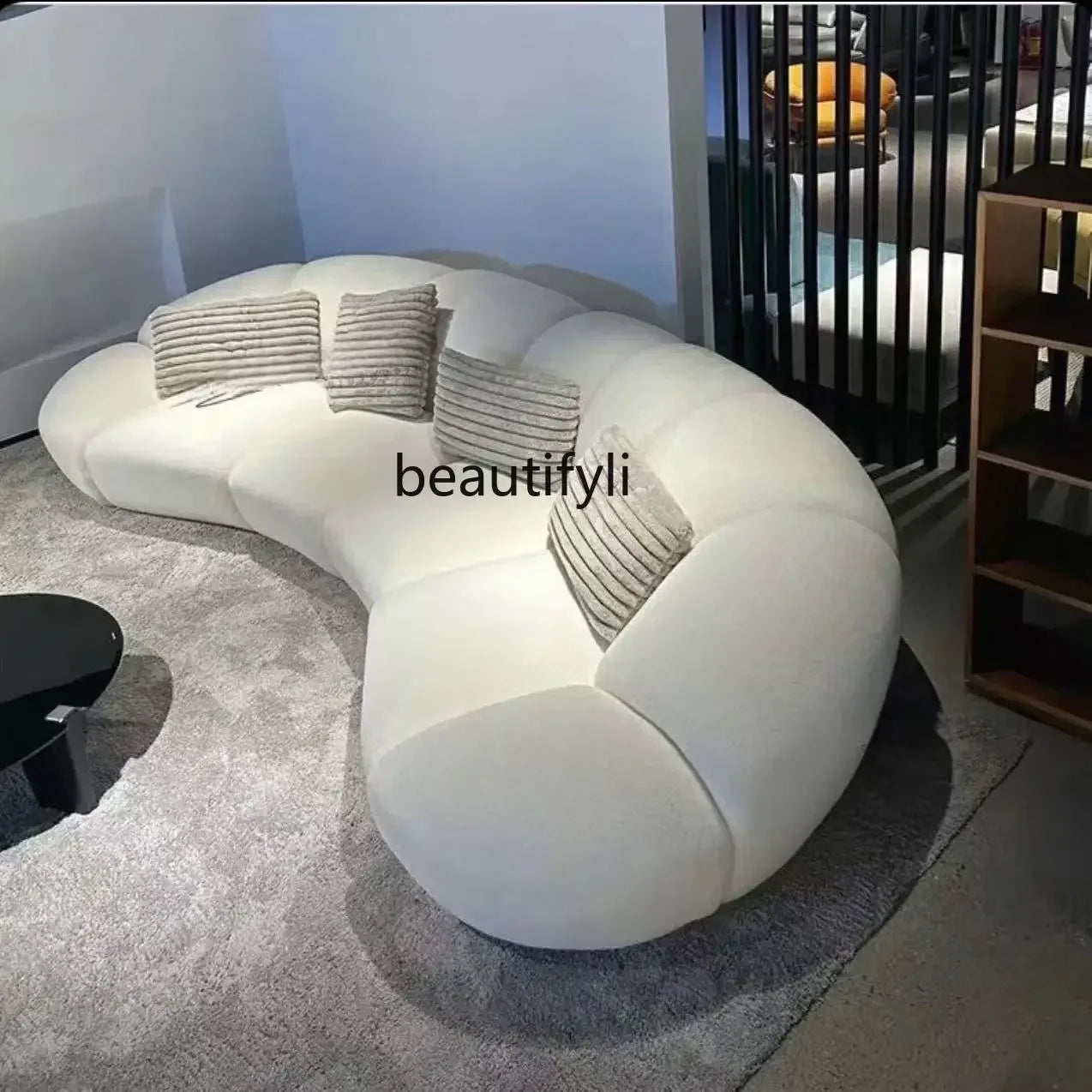 French cream wind curved sofa Italian minimalist leisure living room fabric light luxury sofa02A