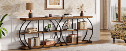 Tribesigns 41.3" Console Table, Industrial 3-Tier Entryway Table with Arched Metal Frame and Storage Shelves for Living Room