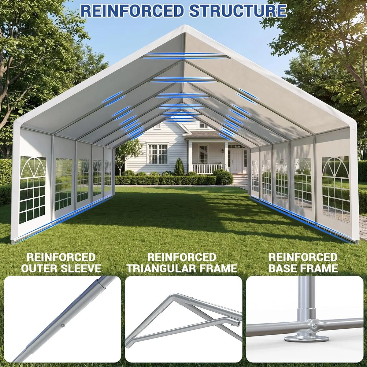 20x30ft Party Tent Heavy Duty with Removable Sidewalls White, Custom