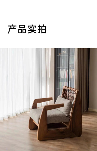 Medieval Style Solid Wood Rope Leisure Chair Retro Single Sofa Chair Wabi-sabi High-end Home Cafe Rattan Single Chair