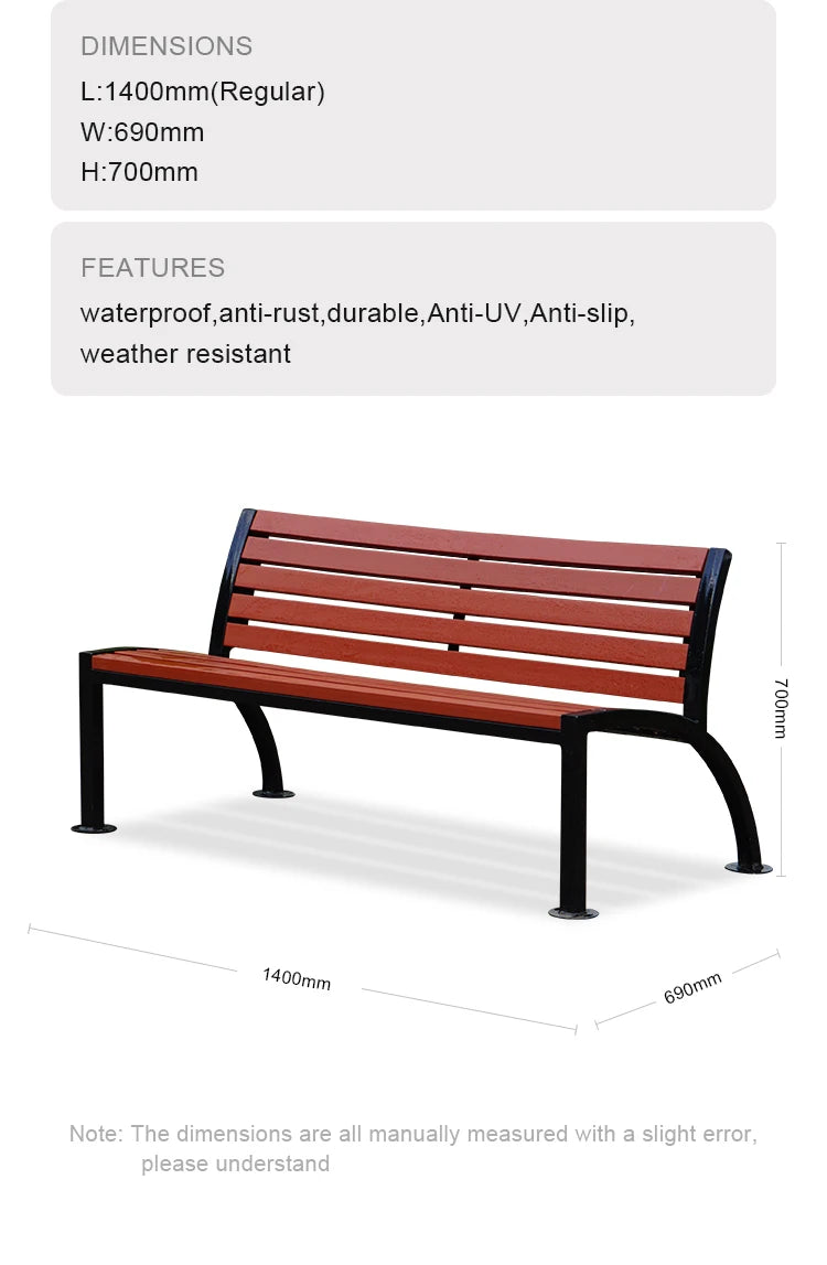 Customized Outdoor Aluminum Park Benches Patio Bench Seat Plastic Wood Long Urben Furniture for Public Area