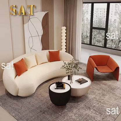 A Modern Furniture Comfort White Half Moon Round Couch Living Room Lounge Couches 3 Seater Velvet Fabric Curved Sofa for Home